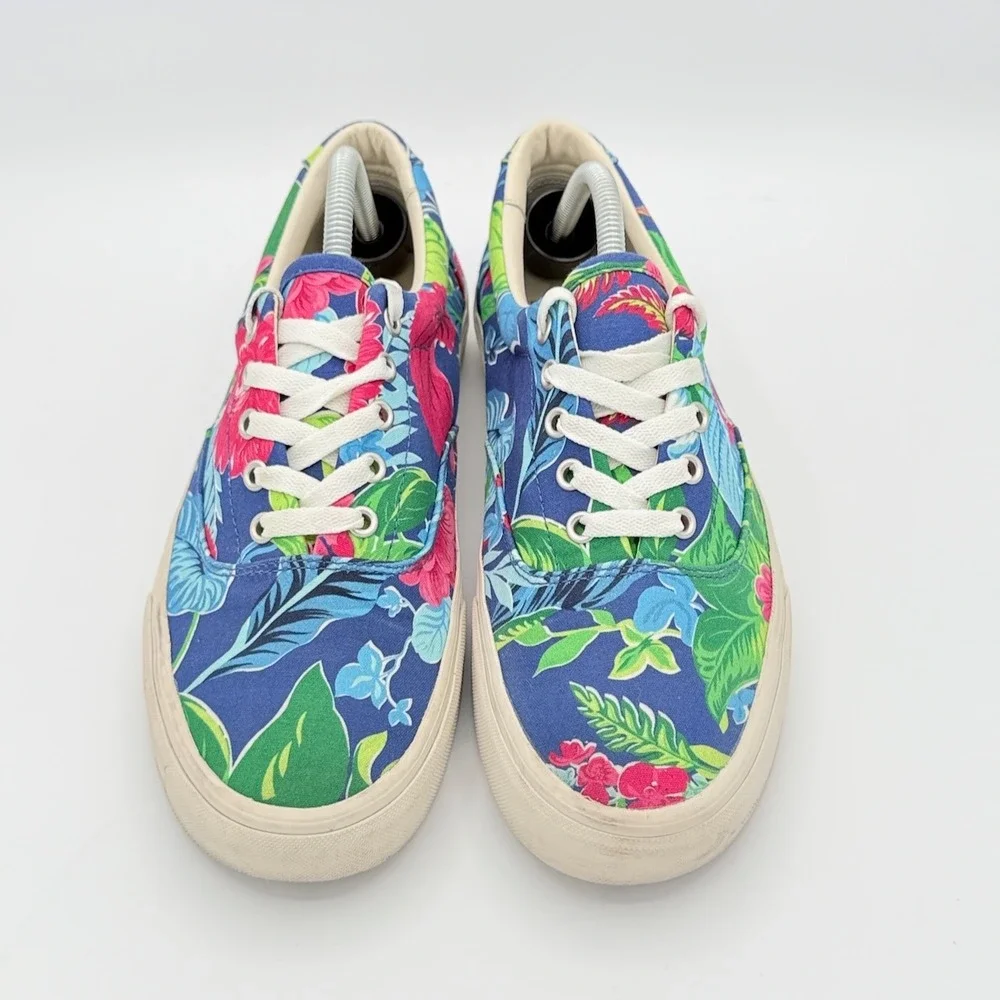 Polo Ralph Lauren Mens Keaton Pony 10 Blue Floral Tropical Canvas Sneakers 01087